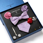 8 Pc Tie & Accesory Set // Pink with Purple Geometric Pattern