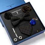 8 Pc Tie & Accesory Set // Gray with Black + Blue Dots