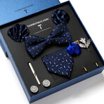 8 Pc Tie & Accesory Set // Blue with Blue + White Sparkles