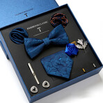8 Pc Tie & Accesory Set // Blue Leaves Pattern
