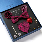 8 Pc Tie & Accesory Set // Black with Red Leaves