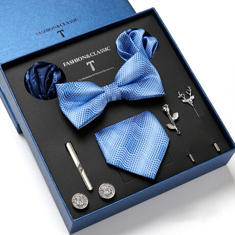8 Pc Tie & Accesory Set // Light Blue Pattern