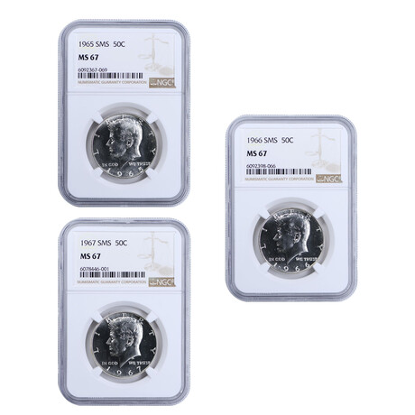 1965, 1966, 1967 Kennedy Half Dollar // Special Mint Set // NGC Cerftified MS67