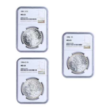 19th Century Morgan Dollar Mint Mark Collection P, S, & O // 3 Coin Set // NGC Certified MS63