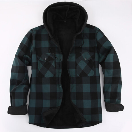 Hooded Flannel Jacket // Green (XS)