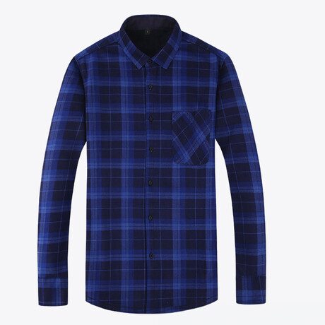 Long Sleeve Flannel Shirt // Dark Blue (XS)