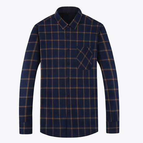 Long Sleeve Flannel Shirt // Navy Blue (XS)
