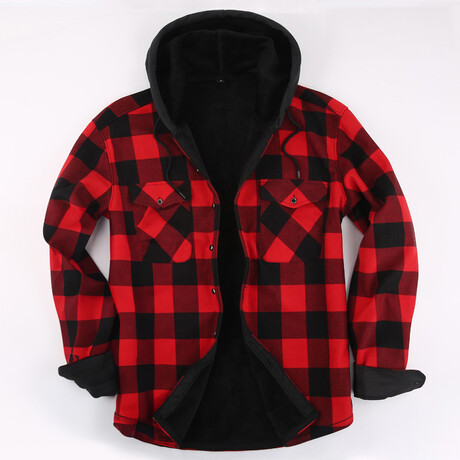 Hooded Flannel Jacket // Red (XS)