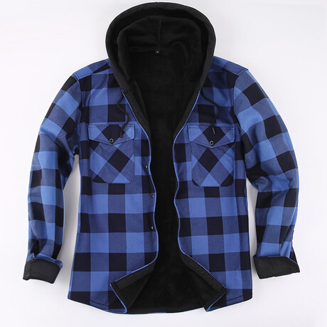 Hooded Flannel Jacket // Blue (XS)