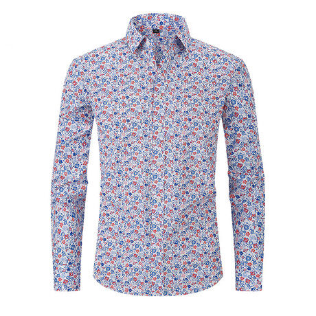 Printed Long Sleeve Button Up // Light Blue + Multicolor (XS)