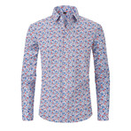 Printed Long Sleeve Button Up // Light Blue + Multicolor (XL)