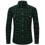Plaid Long Sleeve Button Up // Dark Green + Black (L)