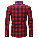 Plaid w/ 2 Front Pockets Long Sleeve Button-Up // Red + Navy (XL)