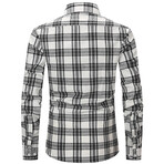 Plaid w/ 2 Front Pockets Long Sleeve Button-Up // White + Black (S)