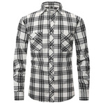 Plaid w/ 2 Front Pockets Long Sleeve Button-Up // White + Black (S)