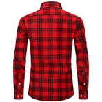 Plaid Long Sleeve Button Up // Bright Red + Black (XL)