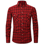 Tartan w/ 2 Front Pockets Long Sleeve Button-Up // Red + Black (M)
