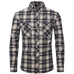 Plaid w/ 2 Front Pockets Long Sleeve Button-Up // Dark Blue + Beige (XS)