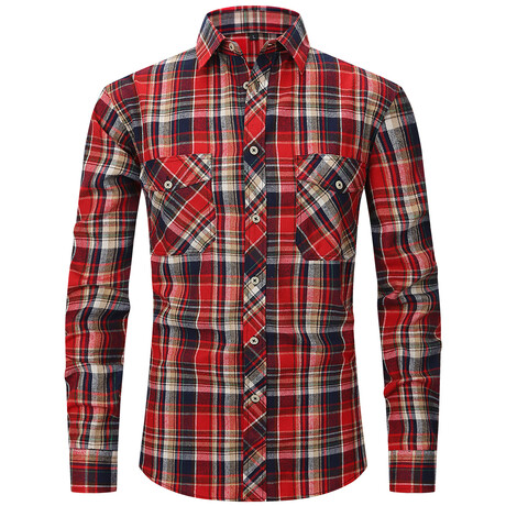 Plaid Long Sleeve Button Up // Red + Green (XS)
