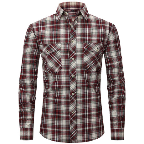 Plaid Long Sleeve Button Up // Wine + Rice (XS)