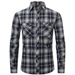 Plaid Long Sleeve Button Up // Indigo + Gray (XL)