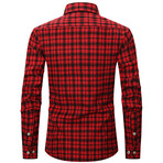 Tartan w/ 2 Front Pockets Long Sleeve Button-Up // Red + Black (M)