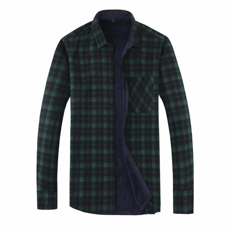 Long Sleeve Flannel Shirt // Dark Green (XS)