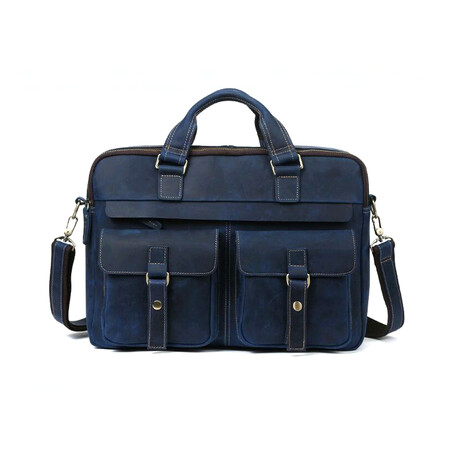012 Messenger Leather Bag // Navy Blue