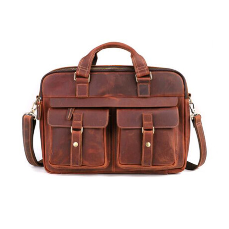 015 Messenger Leather Bag // Red Brown