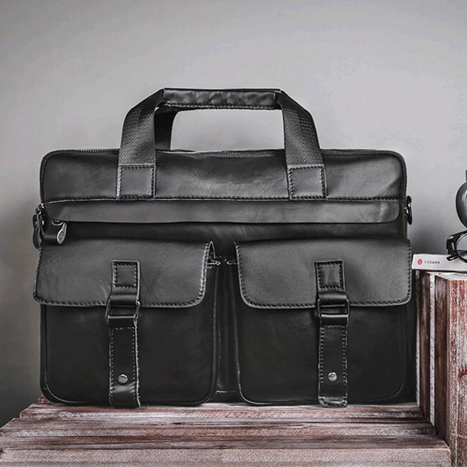 007 Messenger Leather Bag // Black - Amedeo Exclusive Leather Laptop ...