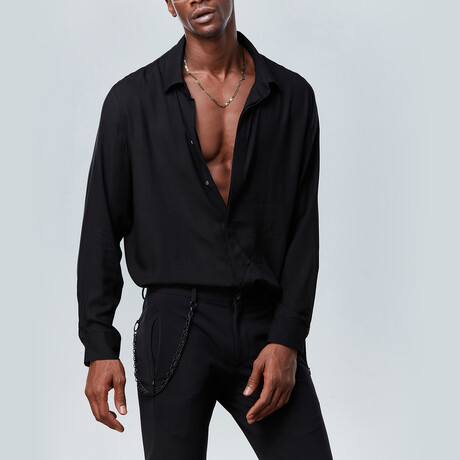 Solid Button Up Shirt // Midnight Black (S)