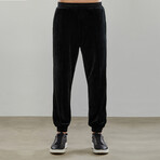 Solid Velvet Sweatshirt & Pants Set // Black (XL)