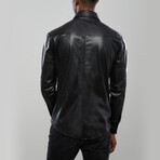 Snake Print Leather Western Overshirt // Black (XL)