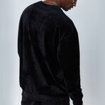 Leopard Print Velvet Sweatshirt // Black (XL)