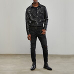 Snake Print Leather Western Overshirt // Black (XL)