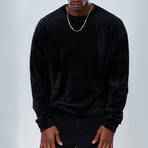 Leopard Print Velvet Sweatshirt // Black (XL)