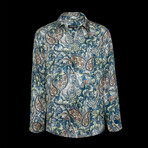 Ethnic Paisley Button Up Shirt // Blue (2XL)