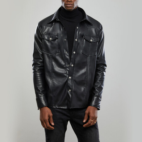 Leather Western Overshirt // Black (S)