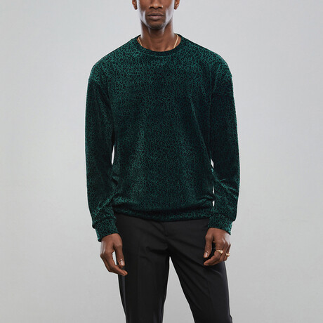 Leopard Print Velvet Sweatshirt // Green (S)