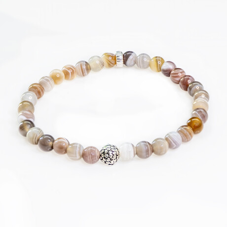 Dell Arte // Stretch Bracelet with 6mm Botswana Agate Beads + 925 Sterling Silver Inserts // Multicolor