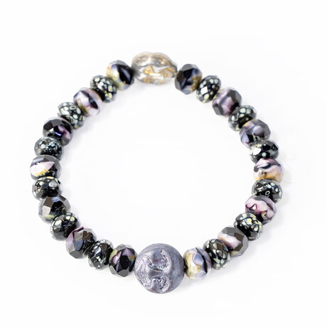 Jean Claude Jewelry // Bohemian Crystal Moon Faces Beads Stretch Bracelet // Multicolor