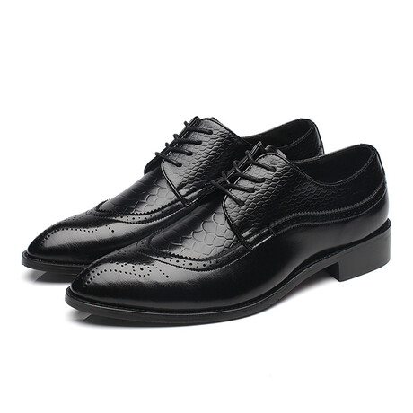 Brogue Men Dress Shoes // Scales Pattern // Black (Euro: 37)