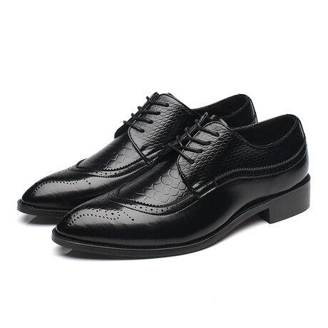 Brogue Men Dress Shoes // Scales Pattern // Black (Euro: 48)