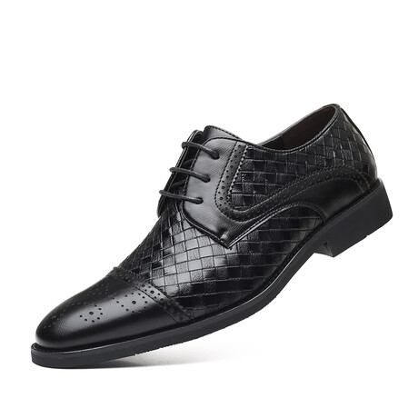 Brogue Men Dress Shoes // Squares Pattern // Black (Euro: 37)