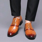 Oxford Men Dress Shoes // Crocodile Pattern // Tan (Euro: 44)