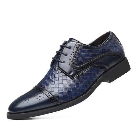Brogue Men Dress Shoes // Squares Pattern // Blue (Euro: 37)