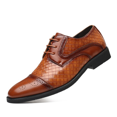 Brogue Men Dress Shoes // Squares Pattern // Tan (Euro: 37)