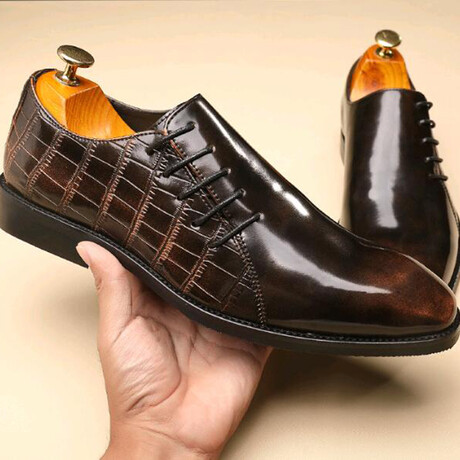 Loafers Men Dress Shoes // Half Crocodile Pattern // Brown (Euro: 37)