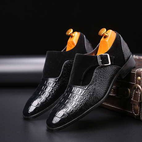Loafers Men Dress Shoes // Crocodile Pattern // Black (Euro: 37)