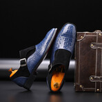 Loafers Men Dress Shoes // Crocodile Pattern // Blue + Black (Euro: 38)